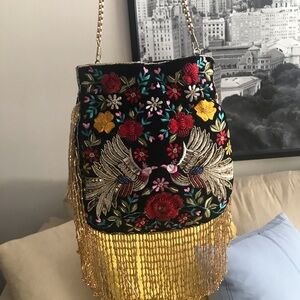 Ramla Embroidery Pouch Bag Womens Black Mumbai Handmade